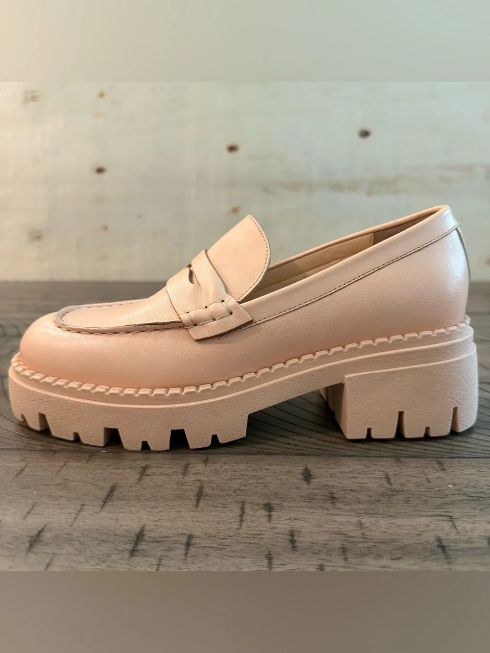 New Free People Lyra Lug Sole Leather Loafers Cantaloupe US 7.5 EU 37.5
